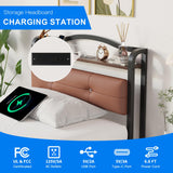 UOMEUR Twin Bed Frame With Headboard & Charging Station - Black Metal Single Bed for Kids, Toddler, Boys, Girls, Adult - No Box Spring Needed, Easy Assembly, Noise Free UOMEUR