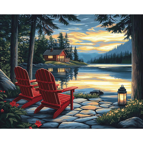 Natuyalo Paint by Numbers Kit for Adults Beginners, 16" Wx20 L Canvas Pictures Painting Acrylic Paintwork with 3 Pcs Paintbrushes, Cabin in The Forest Natuyalo