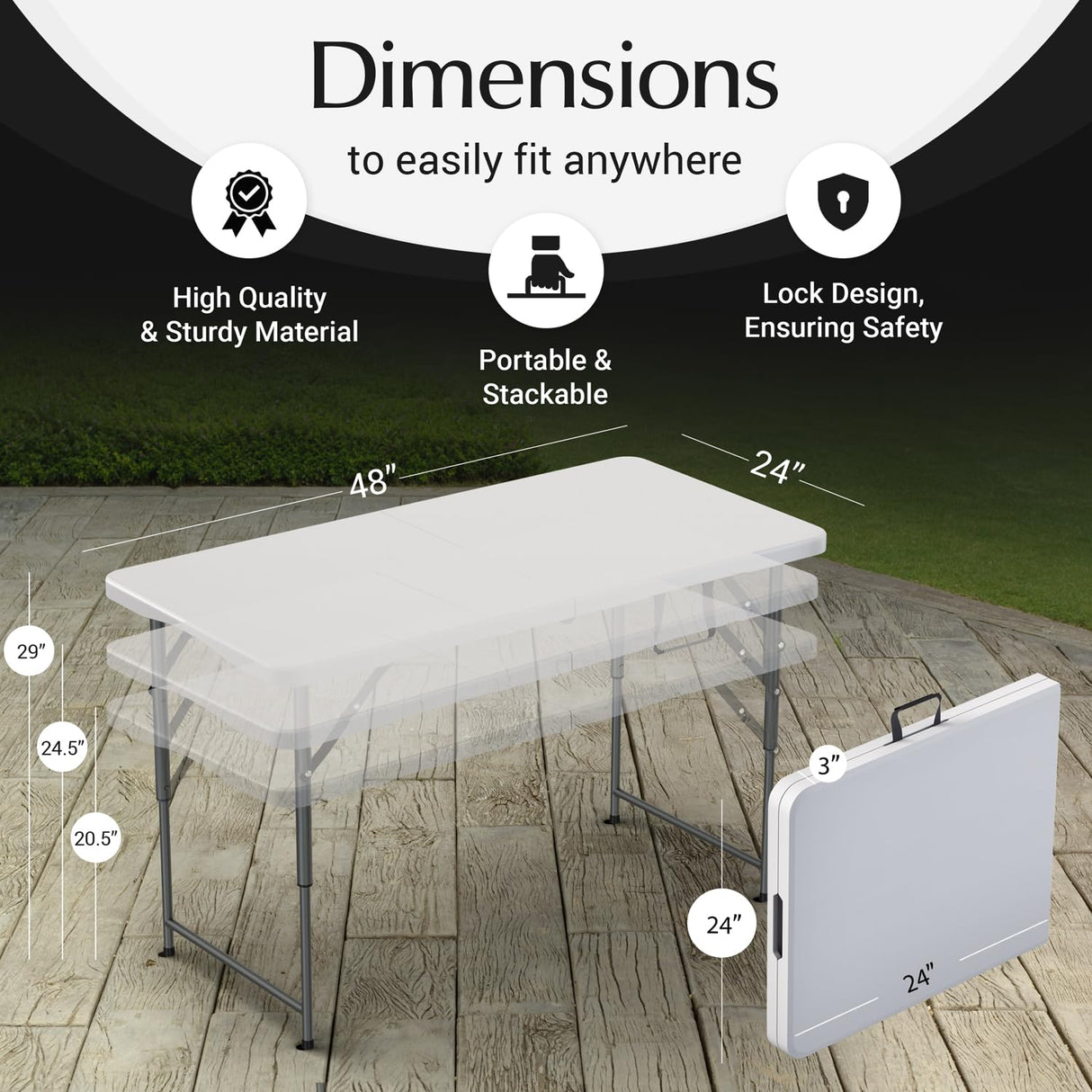 4 Feet Foldable Table Adjustable Height with Built in Handle, Steel Legs | Heavy Duty Portable | Perfect for Party, Dining, Wedding, Events, Picnic Indoor, Outdoor, Camping, Utility, Temporary Our Modern Space