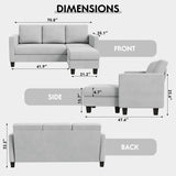YESHOMY Convertible Sectional Small Sofa L-Shaped Couch Seat with Modern Linen Fabric, for Living Room, Apartment,Study and Office, 70", Light Gray YESHOMY