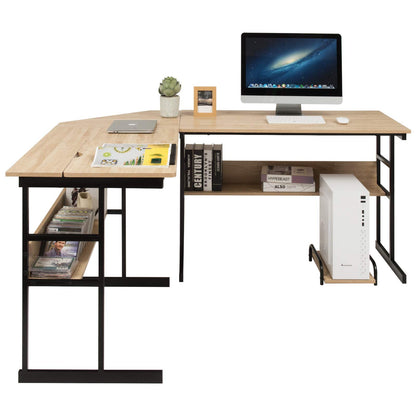 Tangkula 67 Inches L-Shaped Office Desk, Corner Computer Desk with Bottom Bookshelves & CPU Stand, Drafting Drawing Table with Tiltable Desktop, Corner Computer Workstation Home Office Desk - WoodArtSupply