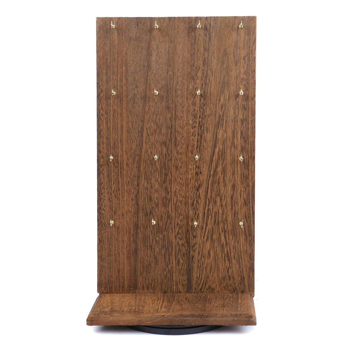 Ikee Design Wooden Rotating Two-Sided Jewelry Display Stand, Rotating Organizer with 32 Hooks for Store, Earring Keychain Display with Hooks, Brown color, 9 W x 7.5 D x 16.5 H in Ikee Design