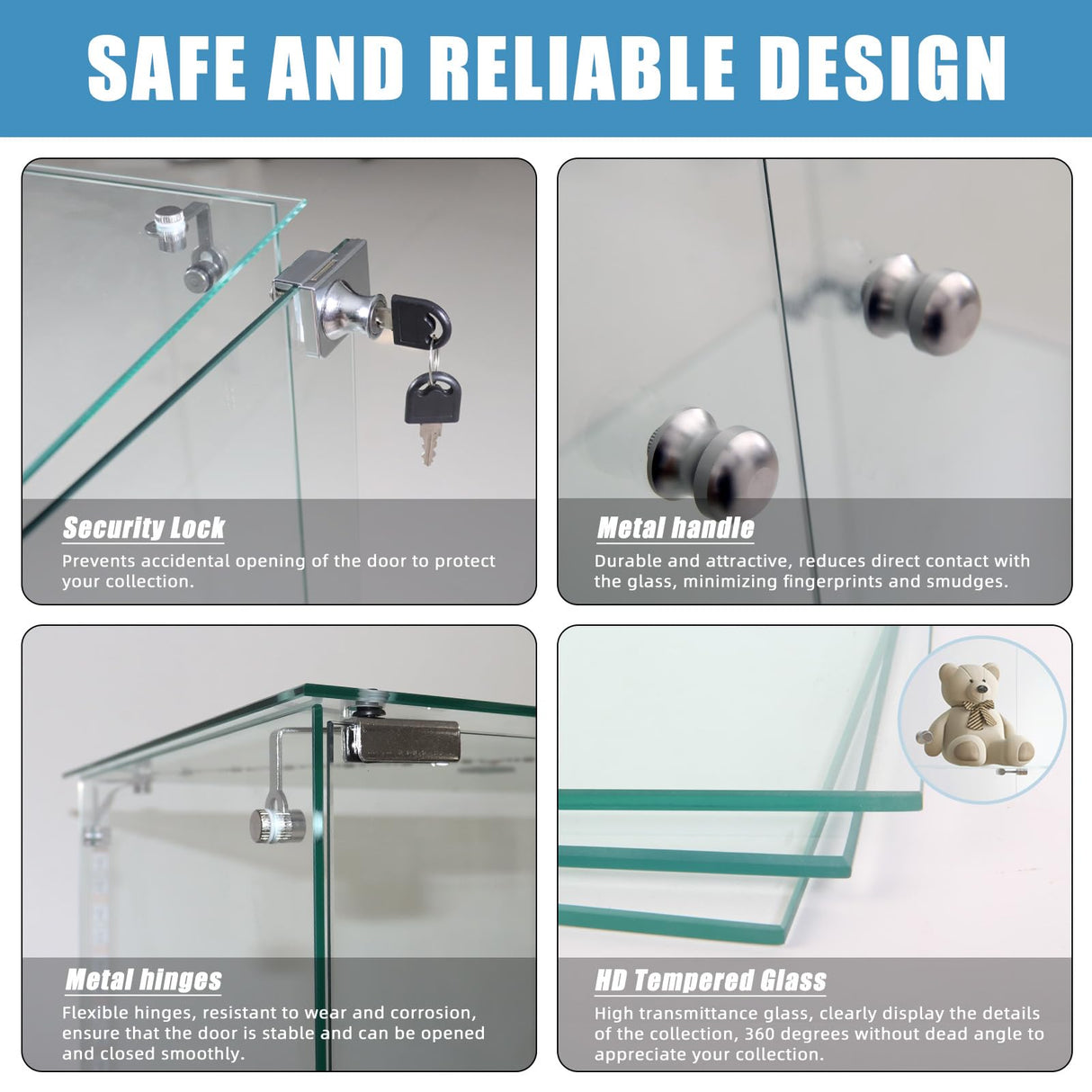 Fetuero Glass Display Cabinet,5 Shelves Double Doors LED Lights Curio Cabinet for Collection with Wheels, 74.8" High Glass Display Case for Living Room Bedroom Playroom Office,Black Fetuero