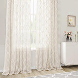 Beige Sheer Curtains 84 Inches Long for Living Room Rod Pocket Back Tab Sand Taupe Tan Semi Sheer Curtain Geometric Embroidered Tuft Pom Textured Drapes Earth Tone Farmhouse Rustic Bedroom Nursery Hokibero