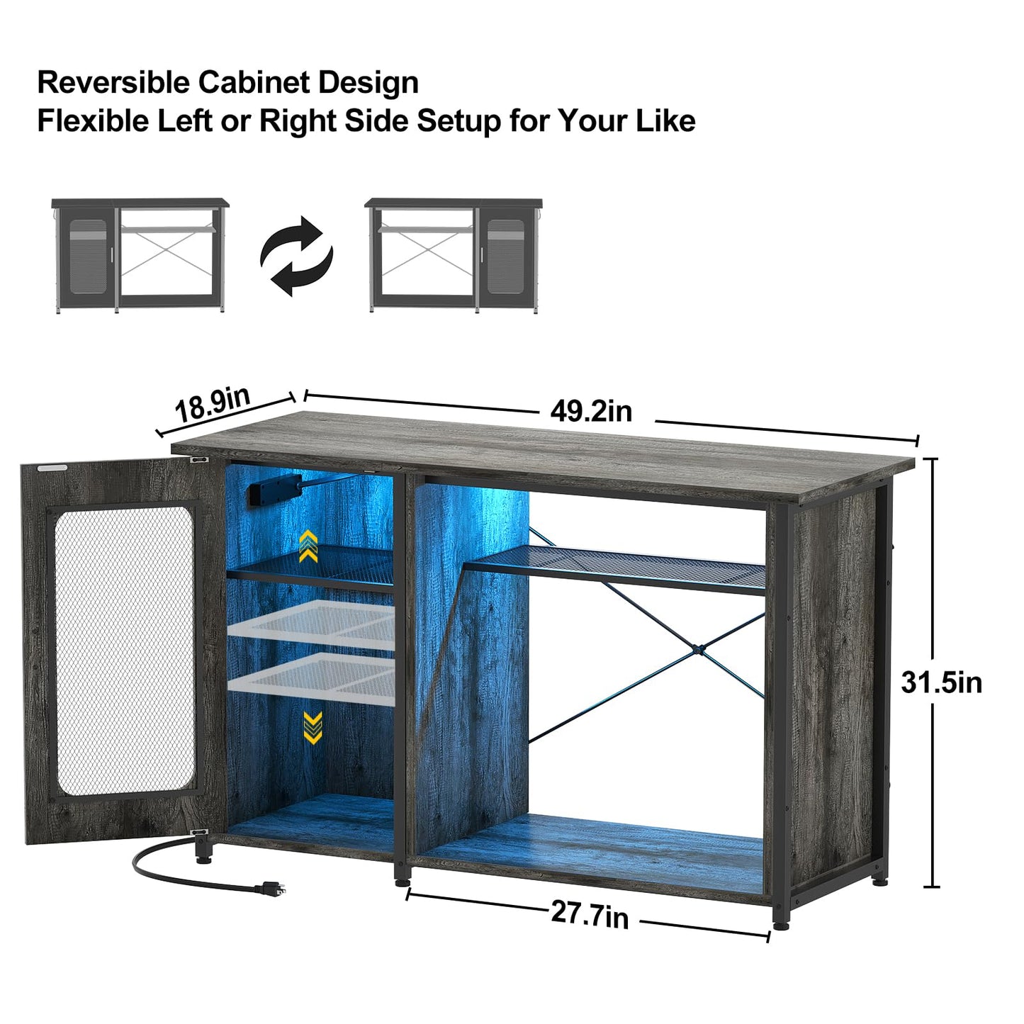 Hyomdeck 55-75 Gallon Fish Tank Stand, Reversible Heavy Duty Metal Aquarium Stand with Cabinet for Fish Tank Accessories Storage, Turtle/Reptile Terrariums, Black Oak