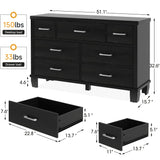 GarveeHome Dresser for Bedroom, 7 Drawers Modern Wood Dresser, 51" Wide Chest of Drawers Closet, Wooden Dresser Organizer with Metal Handle, for Bedroom, Living Room, Black GarveeHome