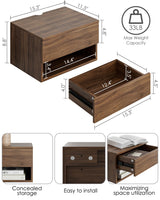 Floating Nightstand, Small Modern Floating Nightstand with Drawer, Floating Shelves for Bedroom, Bathroom (Brown Walnut) Aienvey