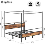 LIKIMIO Canopy Bed Frame King with Storage Headboard & Charging Station, Sturdy Metal Platform Bed with 4 Removable Posts, Dual Purpose Bed Frame, No Box Spring Needed, Noise Free LIKIMIO