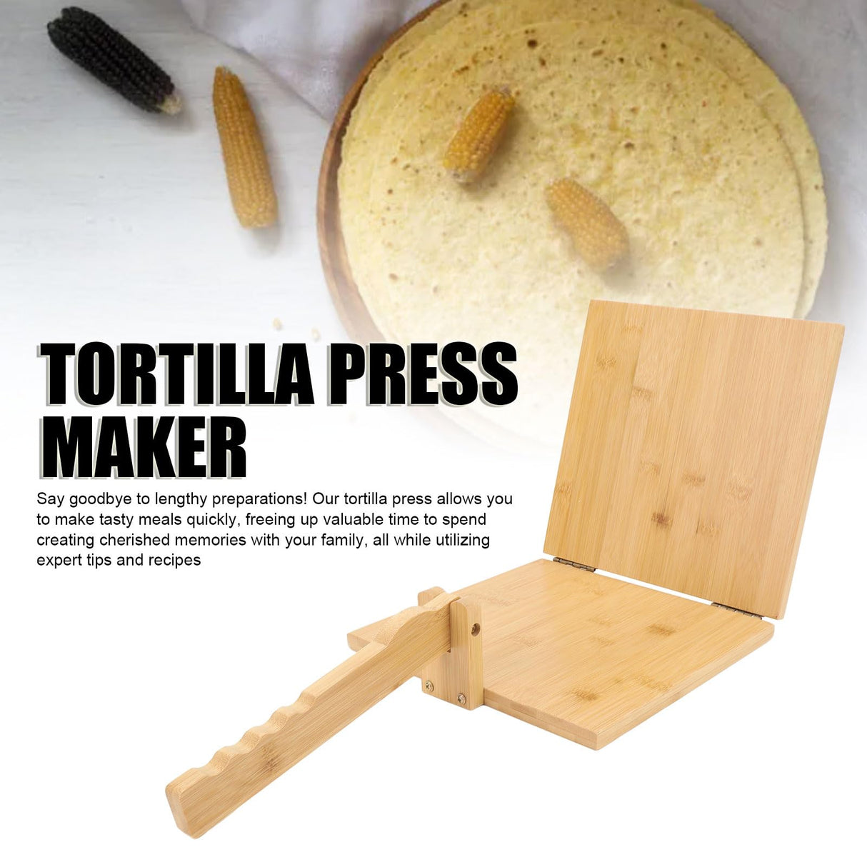 Asixxsix Wooden Tortilla Press Maker, 10 Inch Dough Press Machine with Rolling Pin and 50Pcs Parchment Paper, Manual Corn Tortilla Maker for Homemade Mexican Tortillera, Taco, Roti Asixxsix