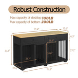 Lovinouse Furniture Style Dog Crate with Double Room, Wooden Dog Kennel with Double Doors and Removable Divider, Dog House Side End Table for Small Medium Large X-Large Dogs(Black + Wood) Lovinouse