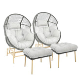 Patio Chairs Outdoor Egg Chair - Rattan Patio Lounge Rocker Chairs 4 Piece Wicker Rocking Glider Chair Set with 2 Glider Egg Chairs and 2 Ottoman for Outside Porch Deck Backyard Garden(Grey/Gery) Pugire