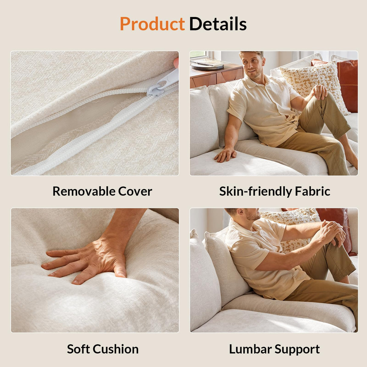 HULALA HOME Modular Sectional Sofa, Oversized 8 Seat U Shaped Couch with Storage Ottoman, Comfy Chenille Sofa with Deep Seat, Convertible Sectional Couches for Living Room, Beige HULALA HOME