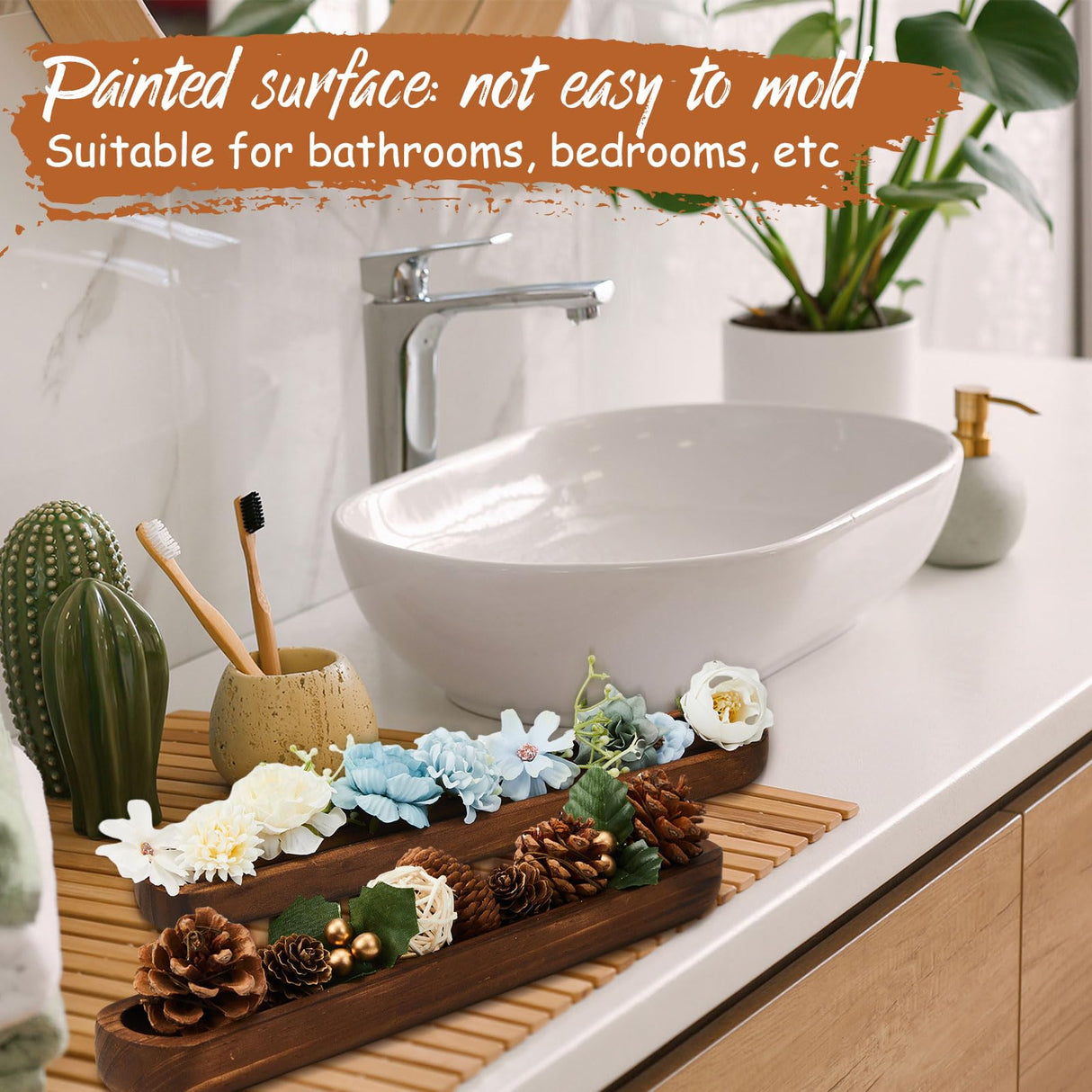 Thyle 8 Set Small Wooden Dough Bowls 12 x 1.8 x 1 Inch Rustic Wood Long Tray Decorative Long Wooden Bowl Accessories Wood Bowl Decor for Home Table Centerpiece Display Decoration Thyle