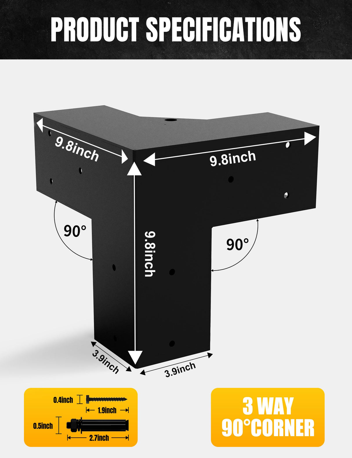 ZEKOO Pergola Brackets Kit 4x4 Gazebo Brackets Heavy Duty Black Powder-Coated 3-Way Right Angle Corner Brackets Pergola kit for Outdoor Pergola Gazebo Patio Garden ZEKOO