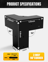 ZEKOO Pergola Brackets Kit 4x4 Gazebo Brackets Heavy Duty Black Powder-Coated 3-Way Right Angle Corner Brackets Pergola kit for Outdoor Pergola Gazebo Patio Garden ZEKOO