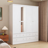 Homsee 4 Doors Armoire Wardrobe Closet with Mirror, Hanging Rod& 6 Drawers, Bedroom Armoires Cabinet with 4 Tier Adjustable Shelves, White (63”W x 19.7”D x 78.7”H) Homsee