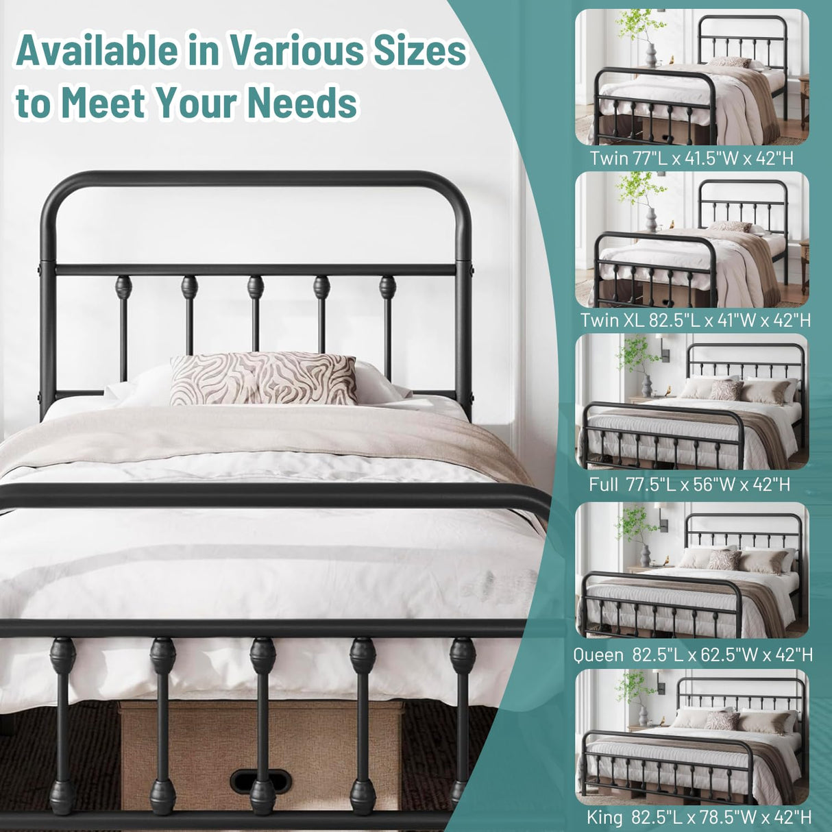 CLIBFENG Queen Bed Frame-Classic Metal Platform Bed Frame Mattress Foundation with Victorian Style Iron-Art Headboard/Footboard/Under Bed Storage/No Box Spring Needed/Black CLIBFENG