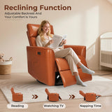 Homdox Power Recliner Chair Swivel Glider with Massage and Heat, Living Room Nursery Reclining Chair with USB, Faux Leather, for Small Spaces, Orange-Brown Homdox