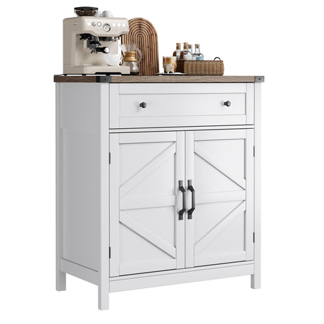 ChooChoo Kitchen Storage Cabinet, Coffee Bar Cabinet, Buffet Sideboard Cabinet with Drawer, Entryway Cabinet for Kitchen, Living Room, White ChooChoo