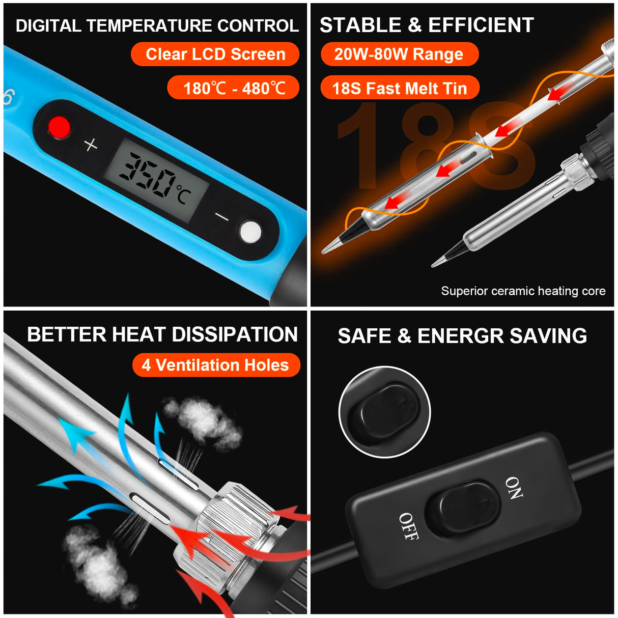 FEITA Soldering Iron Kit for Electronics, 14 in 1 Welding Tools Kit with Switch 80W LCD Adjustable Temperature Solder Iron, 2 Solder Wire, Flux, 5 Soldering Tips, Desoldering Pump, Stand, Tweezers FEITA