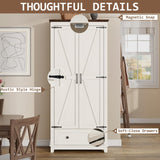 LUXOAK Farmhouse Kitchen Pantry Cabinet, 72" Tall Storage Cabinet with Adjustable Shelves & Barn Doors, Freestanding Kitchen Cupboard for Dining Room, Living Room, Barnwood+White LUXOAK