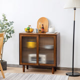 Tiita Bamboo Sideboard Buffet Cabinet, Rattan Kitchen Storage Cabinet, Boho Coffee Bar Tables for Kitchen Living Room Hallway Office, Walnut Tiita