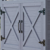 Outsunny Outdoor Wooden Potting Bench Table, Garden Workstation with Storage Cabinet, Aluminum Table Top, Rubber Wheels for Backyard, Patio, Balcony, Gray Outsunny