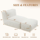 Big Bean Bag Lounger Chairs Large Beanbag Chair for Adults Bean Bag Sofa with Memory Foam Filled for Living Room, Bedroom or Balcony (White) Hobestluk