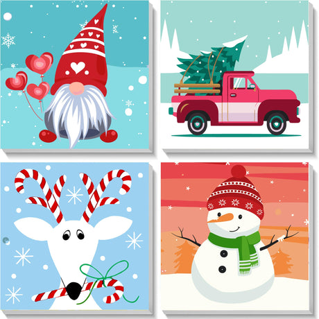 Yijingtop 4 Packs Framed Chrsitmas Paint by Numbers Kit for Kids Ages 8-12,Snowman Easy Acrylic Paint by Number Framed on Canvas,Number Painting Paint by Numbers Kit for Home Wall Decoe 8x8inch Yijingtop