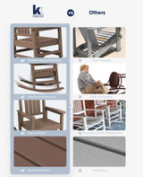 KINGYES HDPE Rocking Chairs Outdoor, Patio Rocking Chairs with 330lbs Support, Smooth Porch Rocker for Deck Lawn Yard, Brown KINGYES