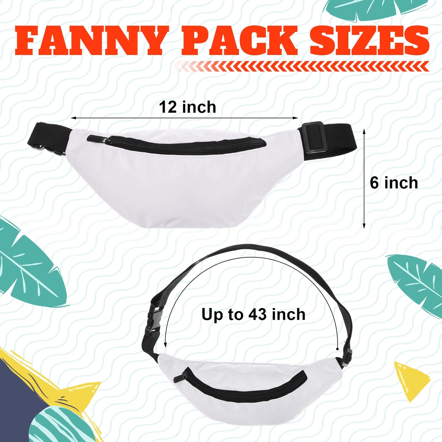 20 Pcs Sublimation Fanny Packs for Women Men White Running Waist Bag Belt Bag Waist Pouch with Adjustable Strap Zip for DIY Hiking Traveling Biking Festival Sports Outdoors Workout