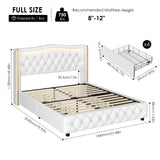 HIFIT Full Smart LED Platform Bed Frame with 4 Storage Drawers, Crystal Button-Tufted & Stainless Gold Trim Wingback Headboard, Modern PU Upholstered White /No Box Spring Needed/Easy Assembly HIFIT