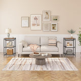 HOOBRO Tall End Table with Metal Storage Basket, Industrial Telephone Side Table, Small High Nightstand for Living Room, Bedroom, Office, Rustic Brown BF06UDH01 HOOBRO