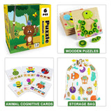 Toddler Puzzles, Wooden Jigsaw Animals Puzzles for 1 2 3 Year Old Girls Boys Toddlers, Educational Preschool Toys Gifts for Colors & Shapes Cognition Skill Learning LURLIN