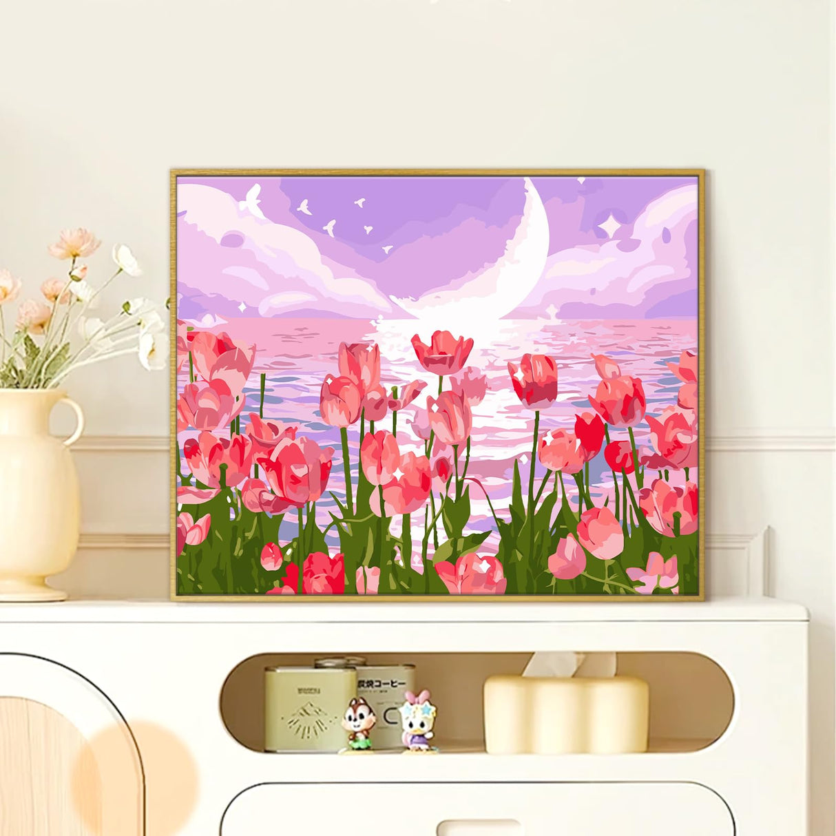 Yunnuo Paint by Numbers Kit for Adults, Tulip Flowers Paint by Number for Beginners, DIY Seaside Scenery Acrylic Number Painting on Canvas, Great Gifts Decor (16 x 20 Inch) Yunnuo