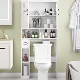 Vabches Over The Toilet Storage Cabinet, Storage Cabinet Over Toilet with Double Doors & Toilet Paper Holder Stand, Freestanding Toilet Shelf Space Saver with Anti-Tip Design & Adjustable Shelf, White Vabches