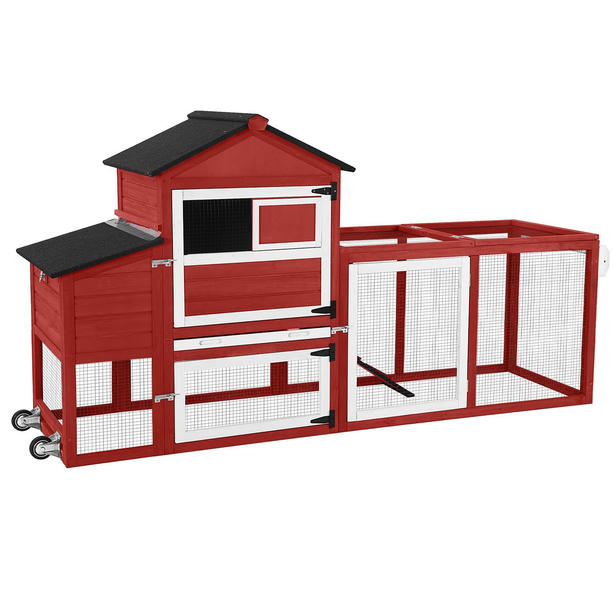 GUTINNEEN Chicken Coop Mobile Chicken House with Wheels Expandable Wooden Hen House 80.7" Outdoor Rabbit Hutch Movable with Large Nesting Box for 2-4 Chickens (Red) GUTINNEEN