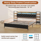 DICTAC King Size Metal Bed Frame with Smart Charging Headboard, Storage Shelves, and LED Lighting DICTAC