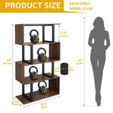 DWVO Geometric Bookshelf, 5-Tier Bookshelf S-Shaped Bookshelves, Industrial Geometric Bookcase Freestanding Multifunctional Storage Shelving for Living Room Home Office, Retro Brown DWVO