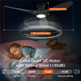 TALOYA 52 Inch Ceiling Fan with Led Light Remote Control Flush Mount Low Profile for Bedroom Farmhouse Patio Outdoor Living Room Kitchen Dining Room,DC Motor,Reversible,Black TALOYA