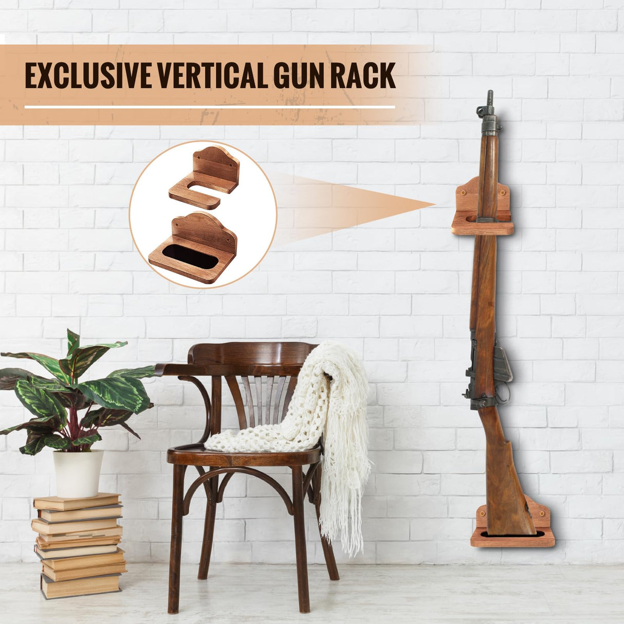 GlikCeil 1 Set Vertical Gun Rack Hardwood Gun Rack Holder Wall Mount Brown Rifle Rack Wooden Gun Hooks Gun Hangers for Wall for Rifles Shotguns Bows Display Storage GlikCeil