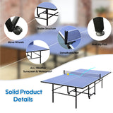 Table Tennis Tables, 9ft Mid-Size Professional Outdoor Table Tennis Table Foldable & Portable Ping Pong Table Set for Indoor Games with Net, 2 Table Tennis Paddles and 3 Balls HIMcup