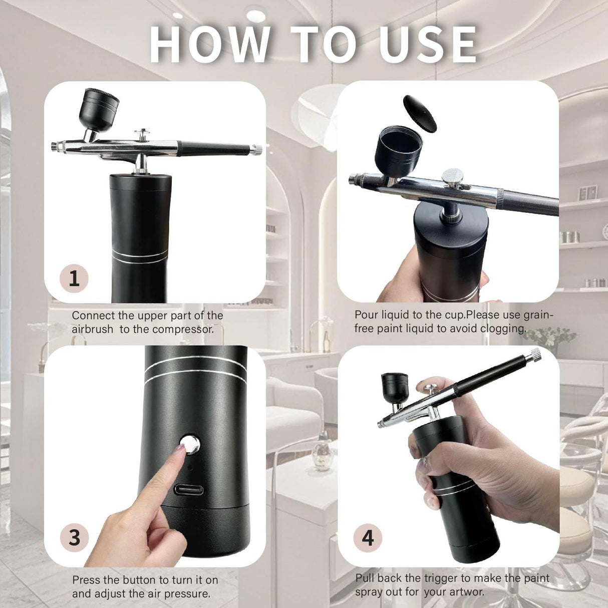 Airbrush,Airbrush kit,Airbrush for Nails, high Pressure, Cordless,Rechargeable,Can be Used for Nail Art, Painting,Skincare, Makeup,Cake Decorating,etc Pautaca