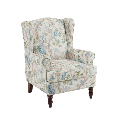 MELLCOM Floral Accent Chair, High Back Upholstered Armchair with Solid Legs, Leisure Single Sofa Chair for Living Room, Bedroom, Home Office, Light Blue Floral&Bird MELLCOM