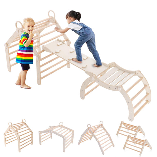 RMHDSLF Transformable Climbing Triangle, Pikler Triangle Set with Arch and Ramp, Foldable Wooden Montessori Climbing, Wood Play Gym, Toddler Gym for 2-6 Years.