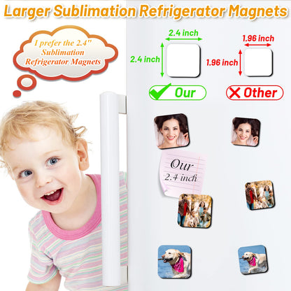 Sublimation Magnet Blanks, Personalized Sublimation Blanks Bulk with 20 PCS Larger Square Blanks, 20 PCS Fridge Magnets for Custom Refrigerator Oven Décor Office Calendar DIY Crafts (6 x 6 cm)