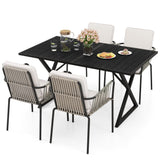 YITAHOME 5 Piece Patio Dining Set Outdoor Furniture Stackable All-Weather Comfortable Rope and Rattan Chairs Metal Frame with Faux Wood Tabletop for Courtyard Backyard Poolside Balcony, Black & Grey YITAHOME