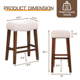 Larksperal 26" Counter Height Bar Stools - Modern Backless Kitchen Island Saddle Barstools Chairs with Footrest, Solid Wood Legs & Nailhead Trim Linen Fabric Cushion, Beige, Set of 4 Larksperal