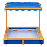 Teamson Kids Outdoor 46 in. x 46 in. Spruce Sand Box with Adjustable Canopy and 300 lb. Sand Capacity, Blue and Wood Teamson Kids