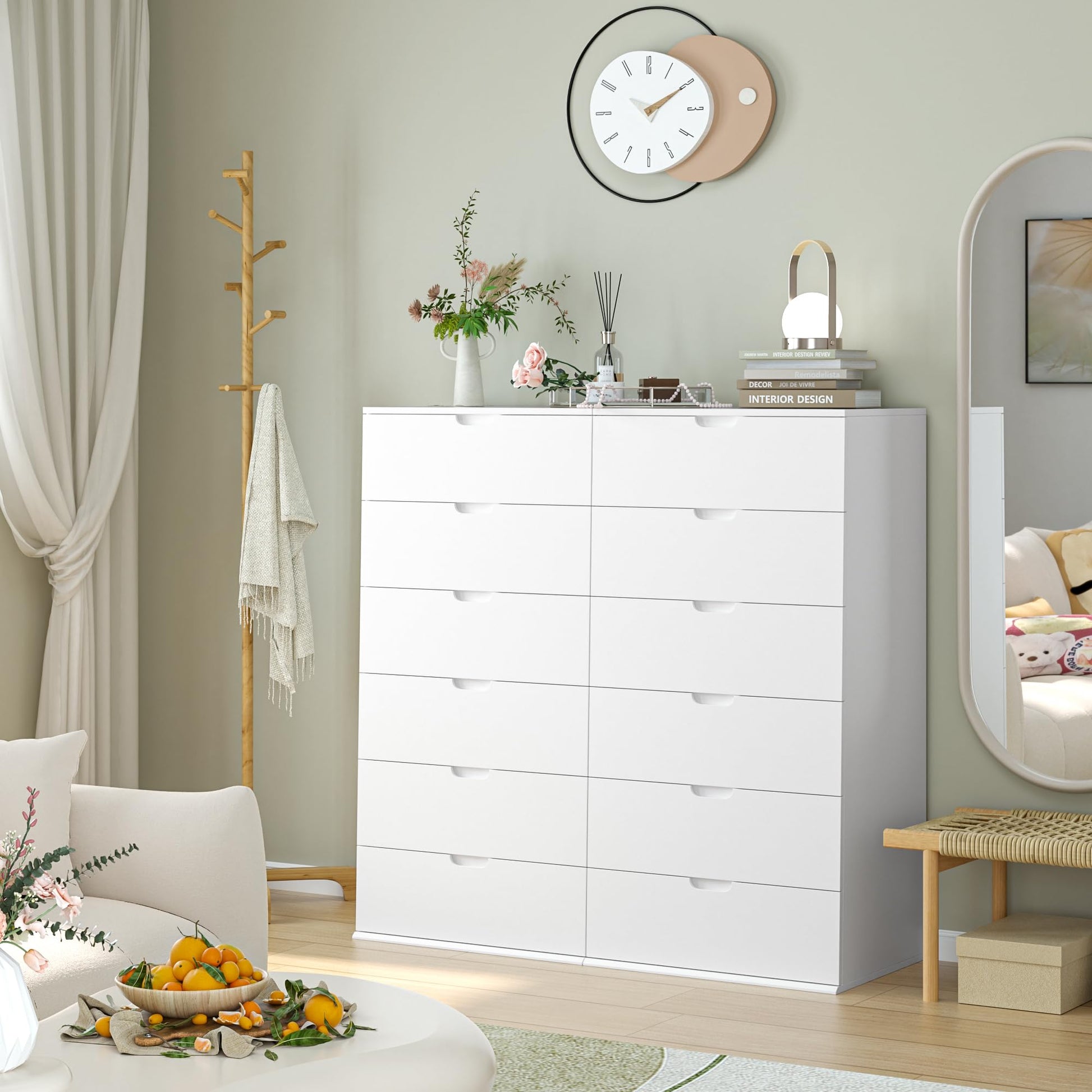 FOTOSOK White Dresser, Tall White Dresser with 6 Drawers, Modern Wood Chest of Drawers 6 Drawer Dresser with Large Capacity, 15.7" x 23.6" x 47" - WoodArtSupply